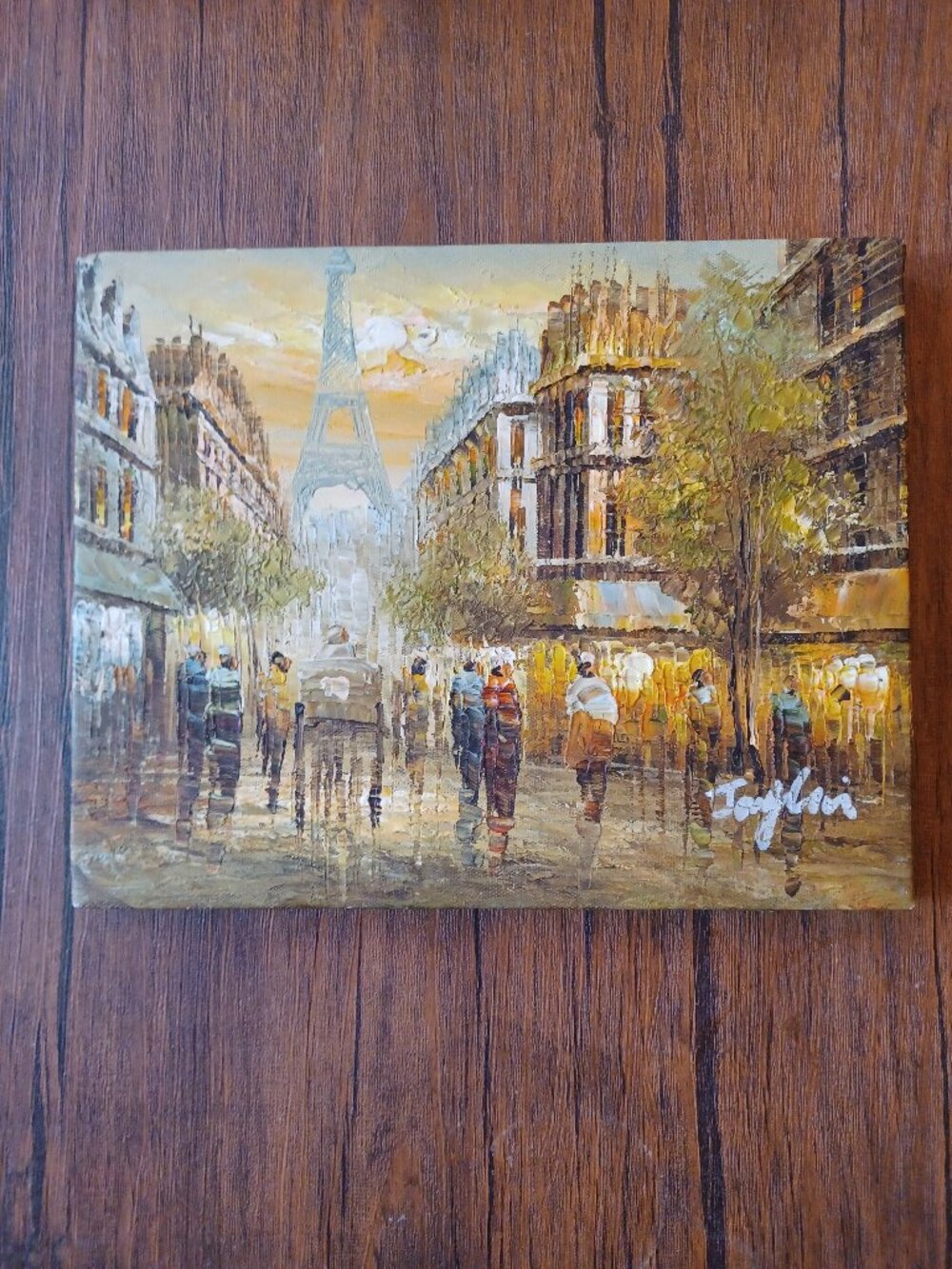 Vintage Paris Street Scene 8x10 Oil Painting Signed Impressionist Canvas MCM